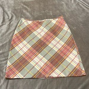 Loft Petite Plaid Textured Lined Wool Skirt Side Zip Size 2P Above Knee